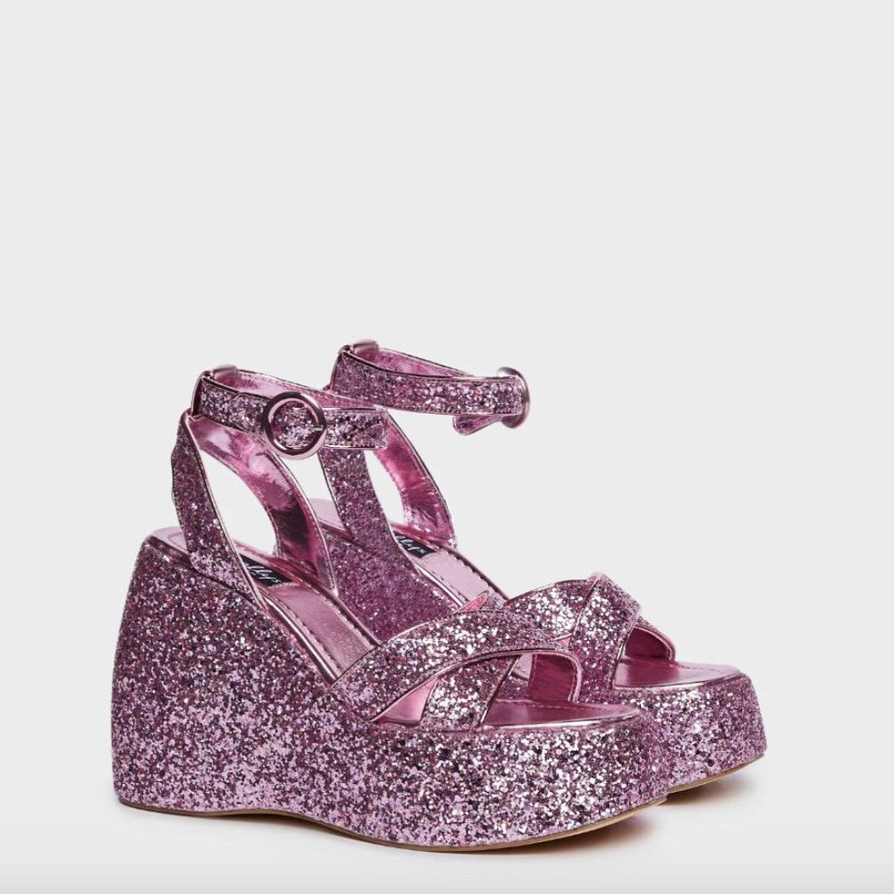 Dolls Kill Queen Glitter Wedge Sandals Size 9
